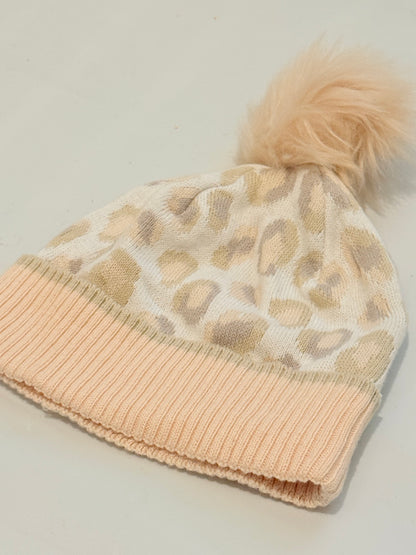 Leopard Print Pom Beanie Hat 24M