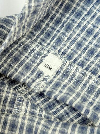 Blue Plaid Bear Shortall Romper 18M