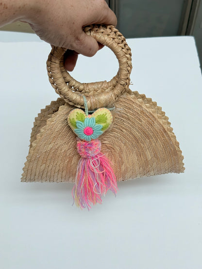 Woven Straw Handbag with Tassel Charm