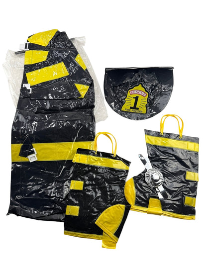 Firefighter Costume Set Black Yellow Vinyl 6-8Y
