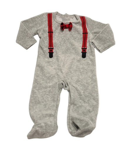 Kyle & Deena Gray Suspender Bow Tie Romper 6-9m