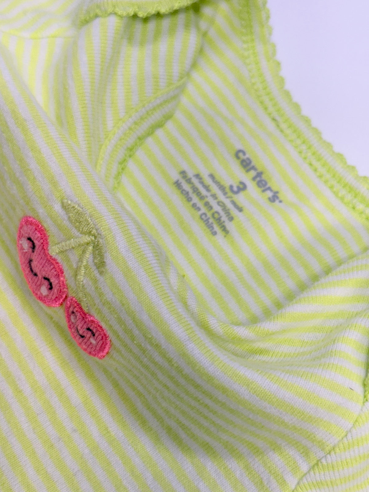 Carter's Green Striped Cherry Bodysuit 3m