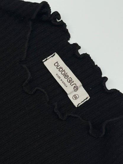 Bubble Tree Black Ribbed Ruffle Top Size 10