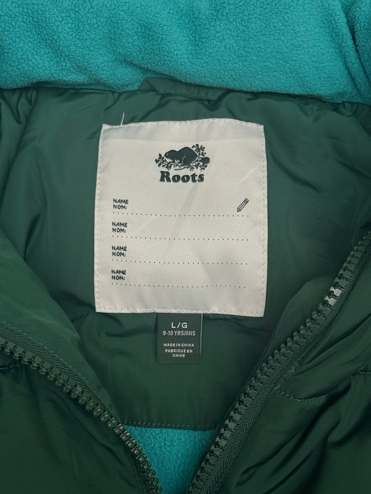 Roots Green Puffer Hooded Jacket Size 9-10