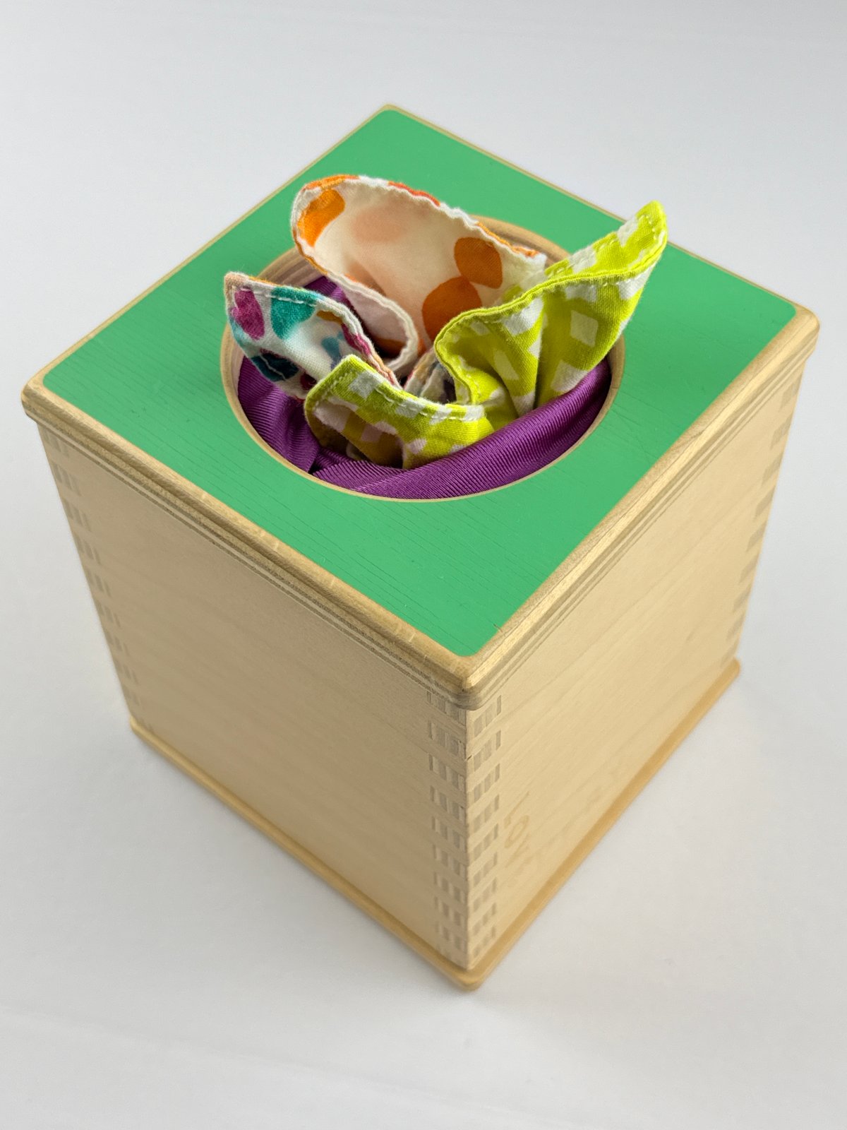 Lovevery Wooden Tissue Box Toy with Scarves