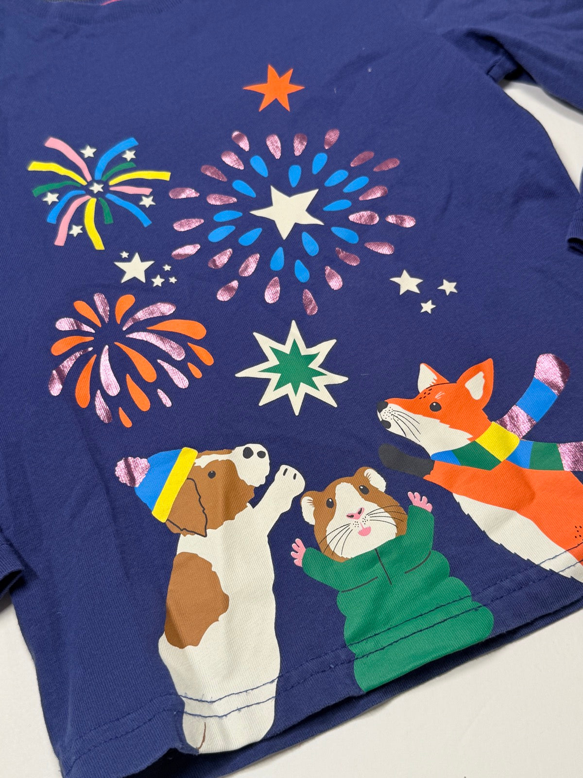 Mini Boden Fireworks Animals Long Sleeve Top 4-5Y
