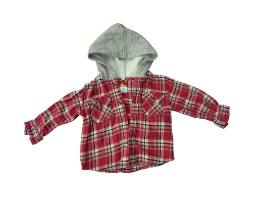 Sprockets Red Plaid Hooded Flannel Shirt 18m