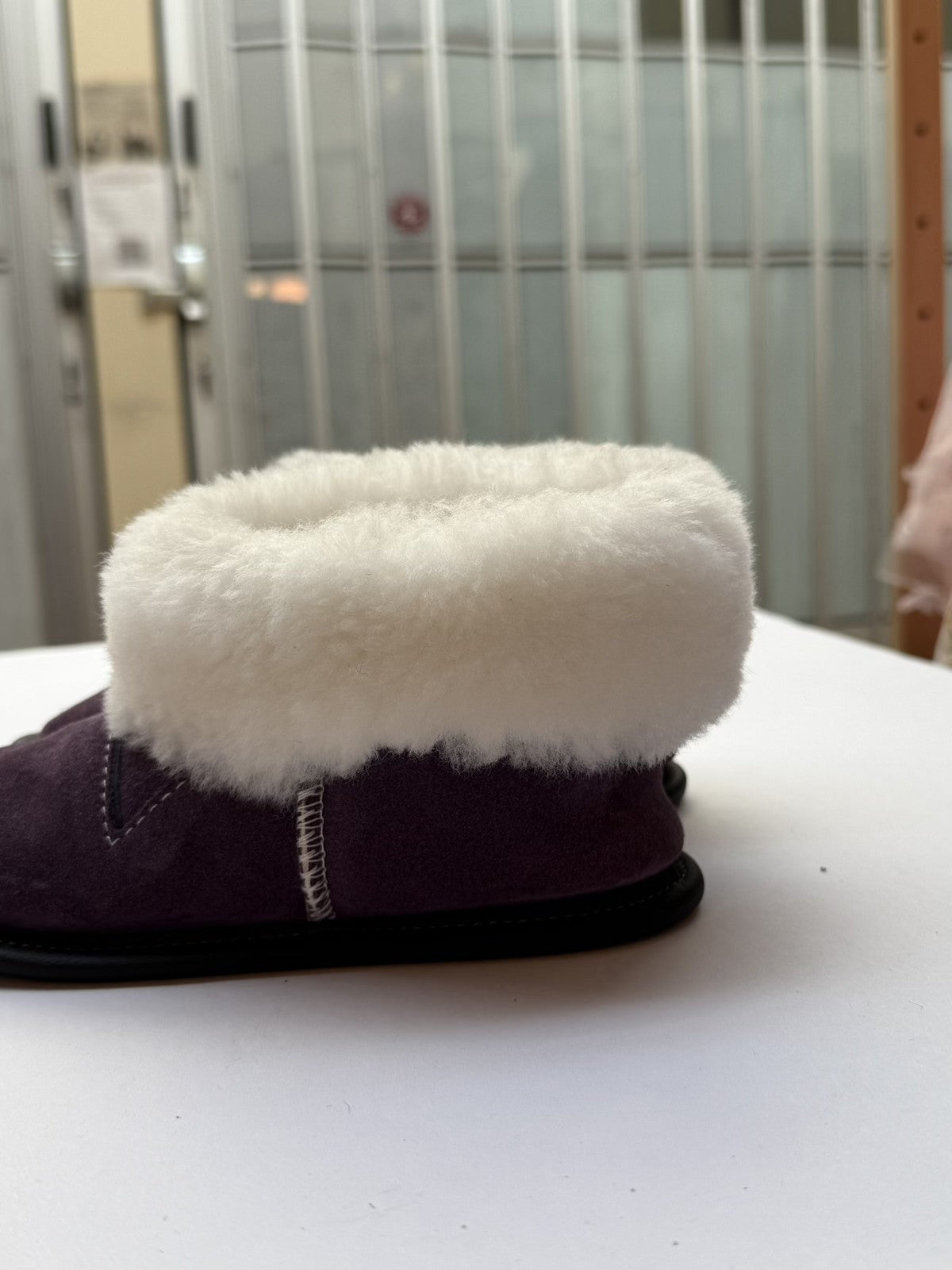 Purple Suede Sherpa Slipper Bootie Size 6