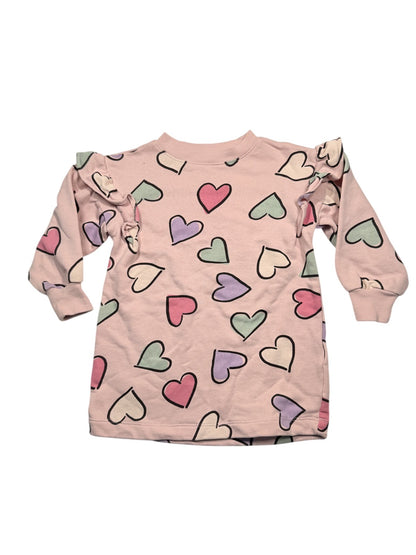H&M Pink Heart Print Sweater Dress 2-3Y