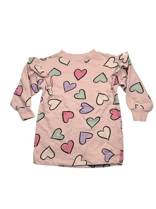 H&M Pink Heart Print Sweater Dress 2-3Y