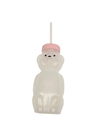 Bear Shaped Sippy Bottle with Straw Pink