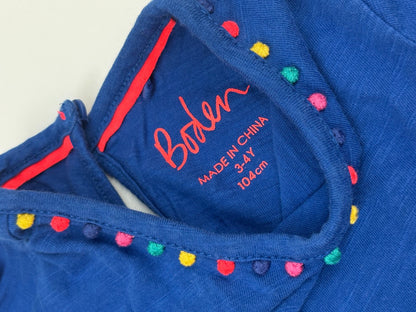Boden Blue Pompom T-Shirt 3-4Y