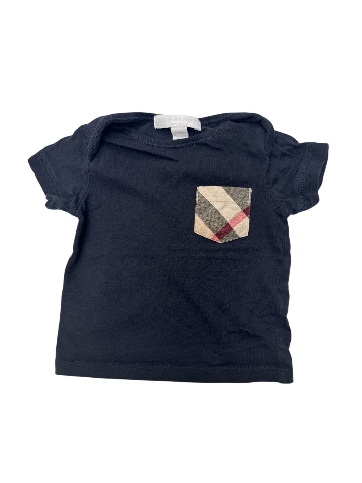 Burberry Children Navy Check Pocket T-Shirt 6M