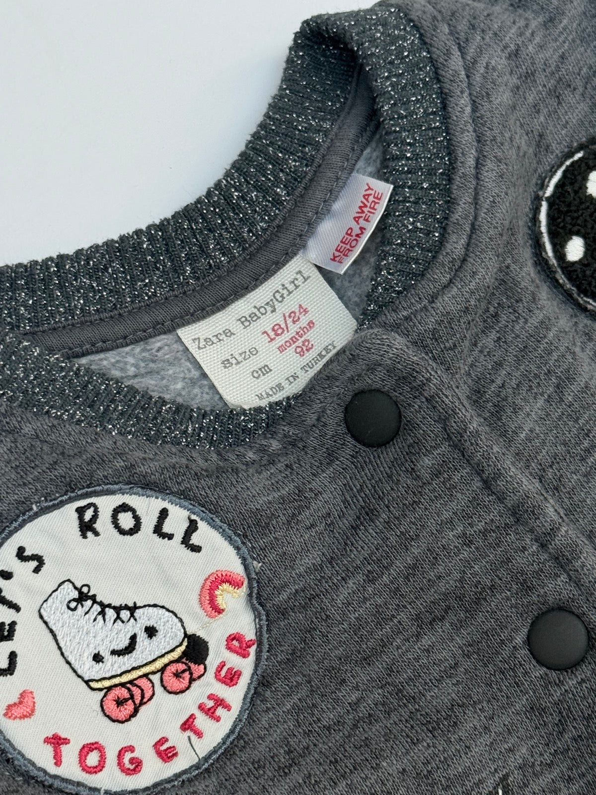 Zara BabyGirl Gray Patch Bomber Jacket 18-24m