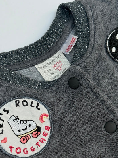 Zara BabyGirl Gray Patch Bomber Jacket 18-24m