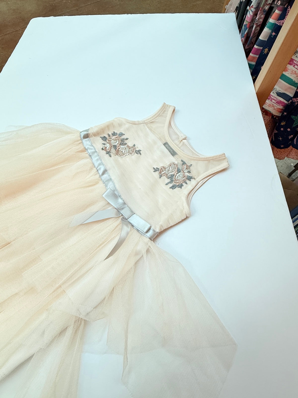 Zunie Cream Floral Embroidered Tulle Dress 3T