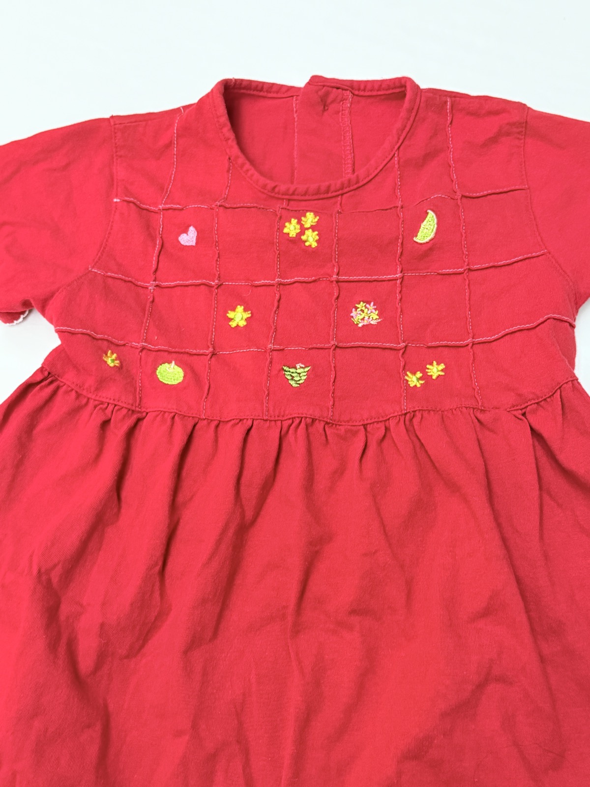 Red Embroidered Fruit Dress Kids 5Y