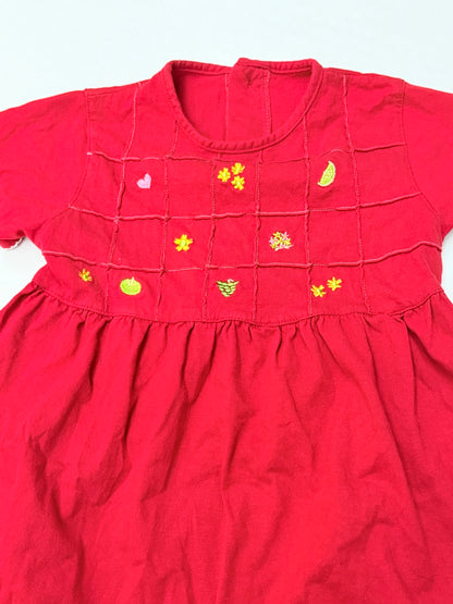 Red Embroidered Fruit Dress Kids 5Y