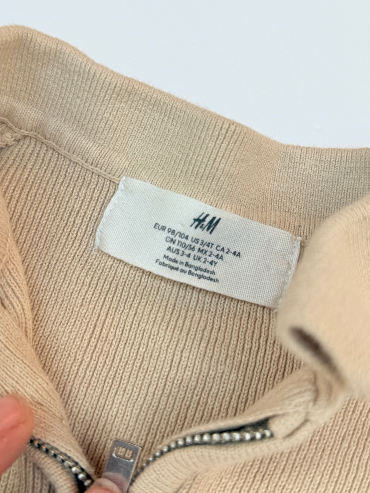 H&M Beige Zip Knit Cardigan 3-4T