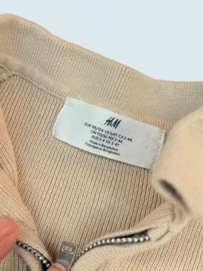 H&M Beige Zip Knit Cardigan 3-4T