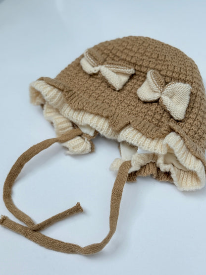 Knit Bow Ruffle Bonnet Hat Unknown Size 3-6m