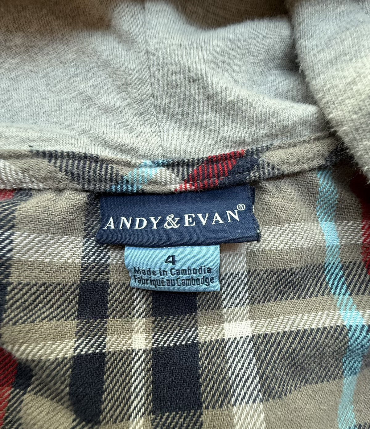 Andy & Evan Plaid Hooded Flannel Shirt Size 4