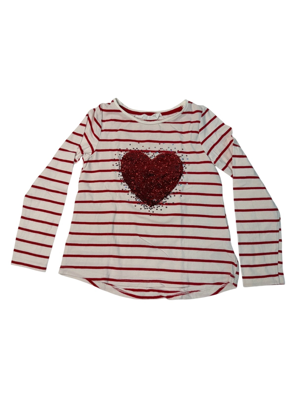 H&M Striped Sequin Heart Long Sleeve Top 4-6Y