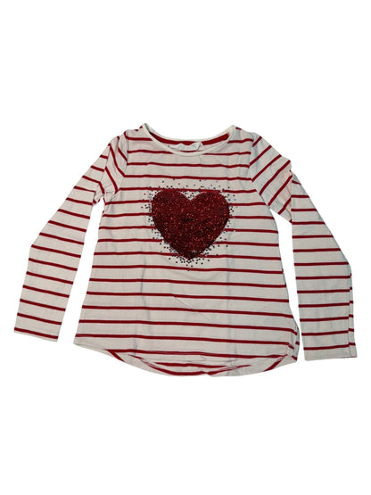 H&M Striped Sequin Heart Long Sleeve Top 4-6Y