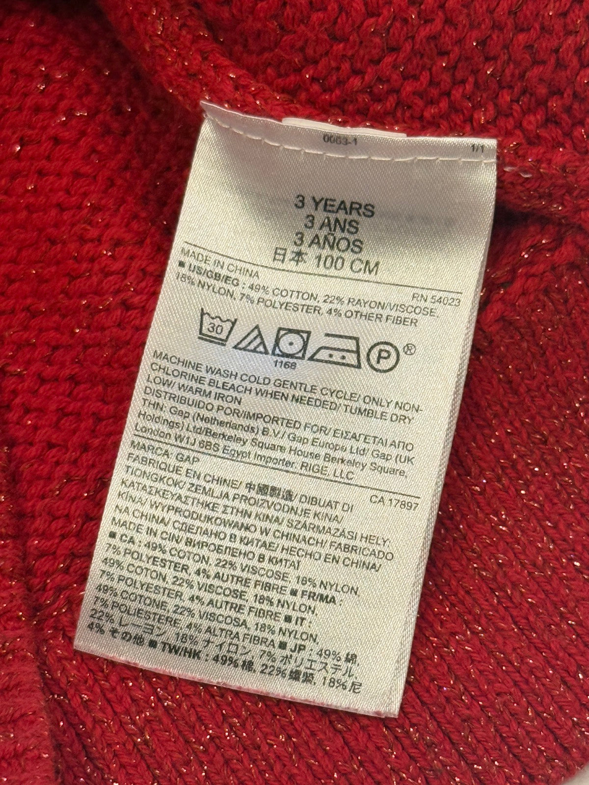 baby Gap Red Metallic Knit Sweater 3T