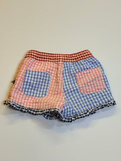Boden Gingham Colorblock Ruffle Shorts 3Y