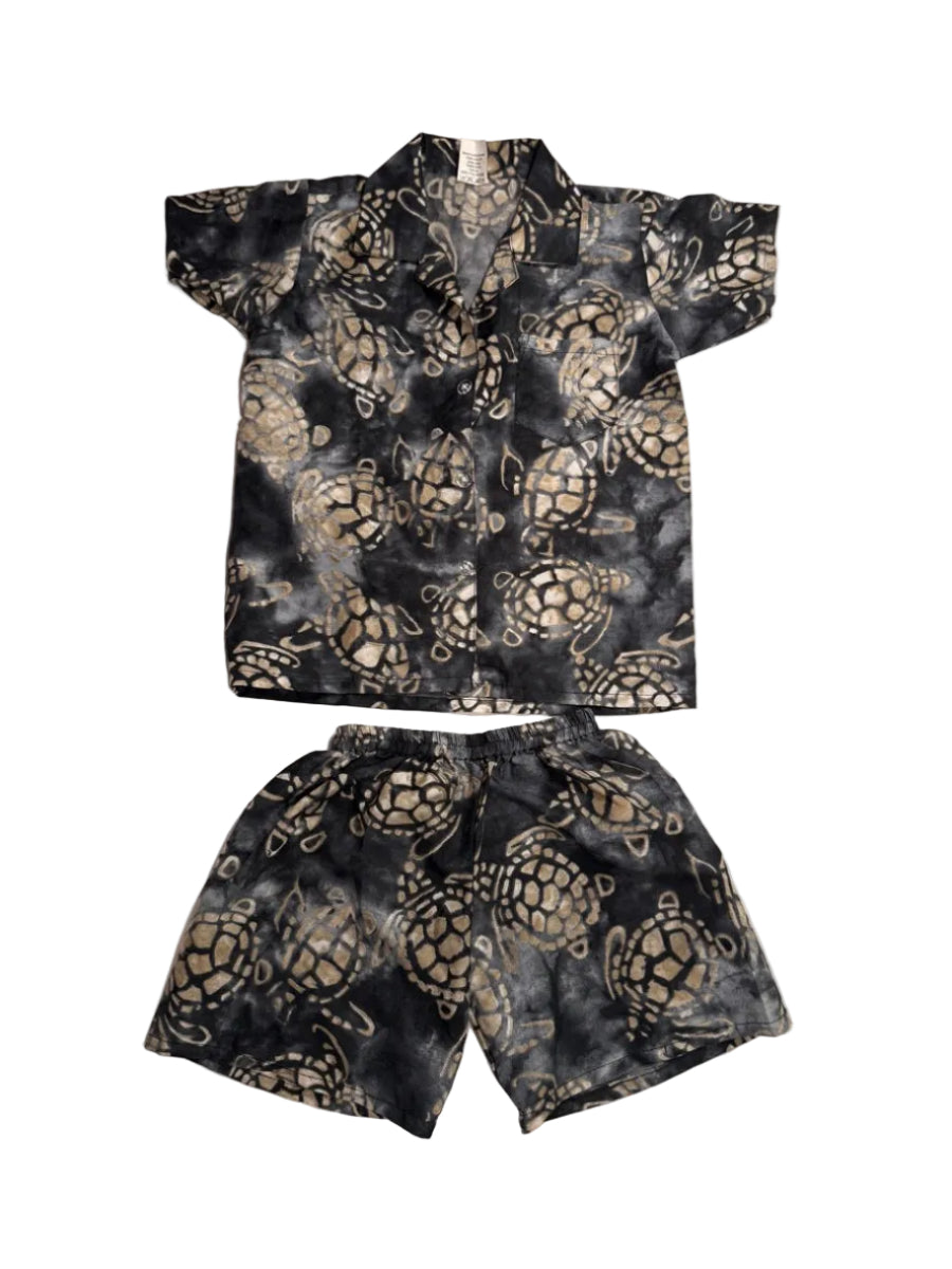 Ocean Blue Apparel Sea Turtle Batik Shirt Shorts Set S 2/3Y