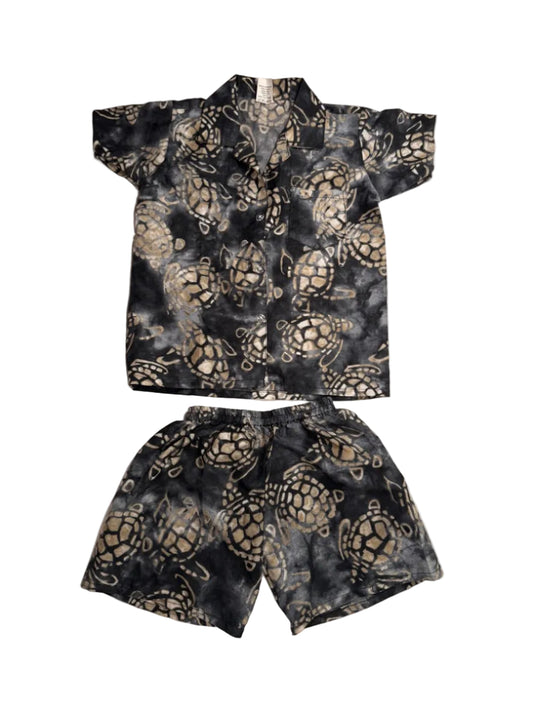 Ocean Blue Apparel Sea Turtle Batik Shirt Shorts Set S 2/3Y