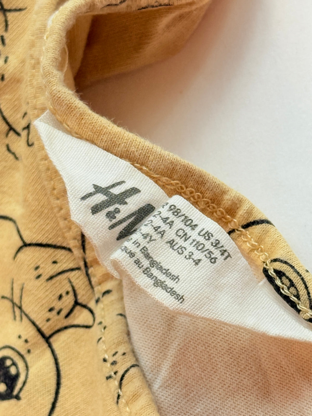 H&M Yellow Bunny Print Dress 2-4T