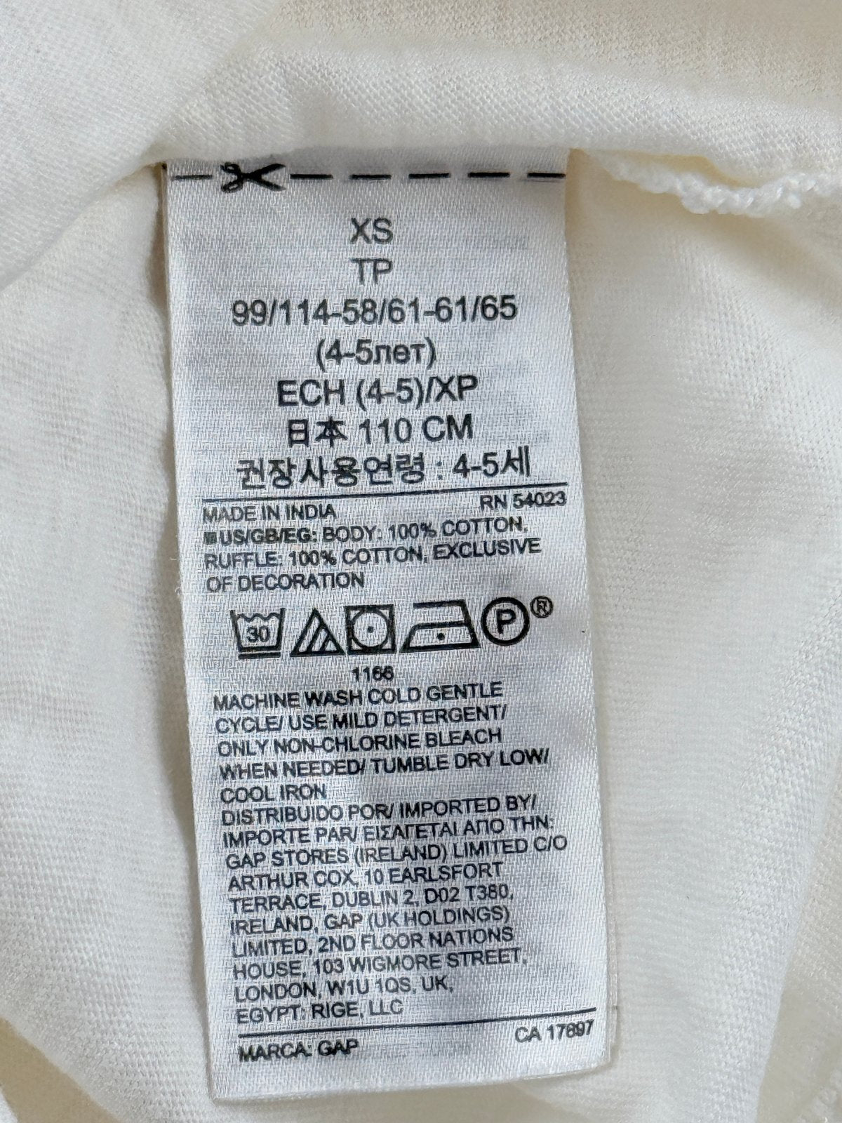Gap Kids White Flutter Sleeve T-Shirt Size XS (4-5) 4-5Y
