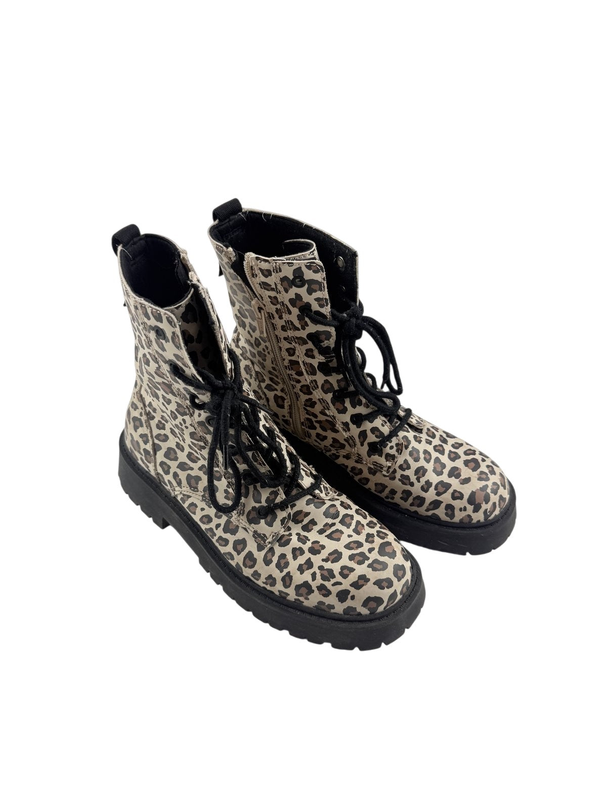 Leopard Print Lace-Up Combat Boots EUR 37