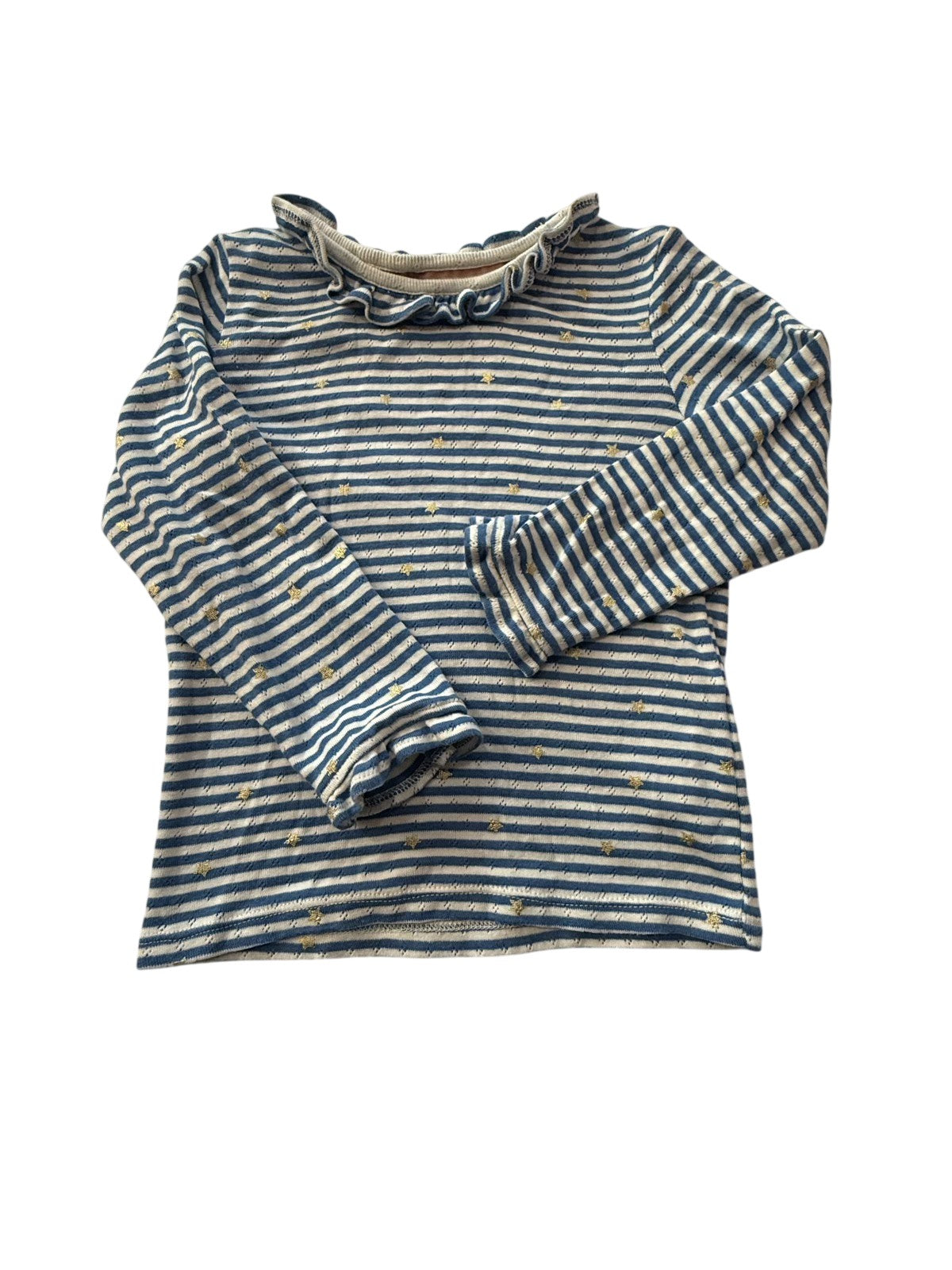 Boden Blue Stripe Star Ruffle Top 4-5Y