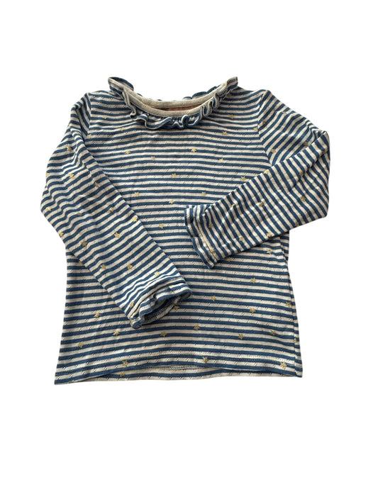 Boden Blue Stripe Star Ruffle Top 4-5Y