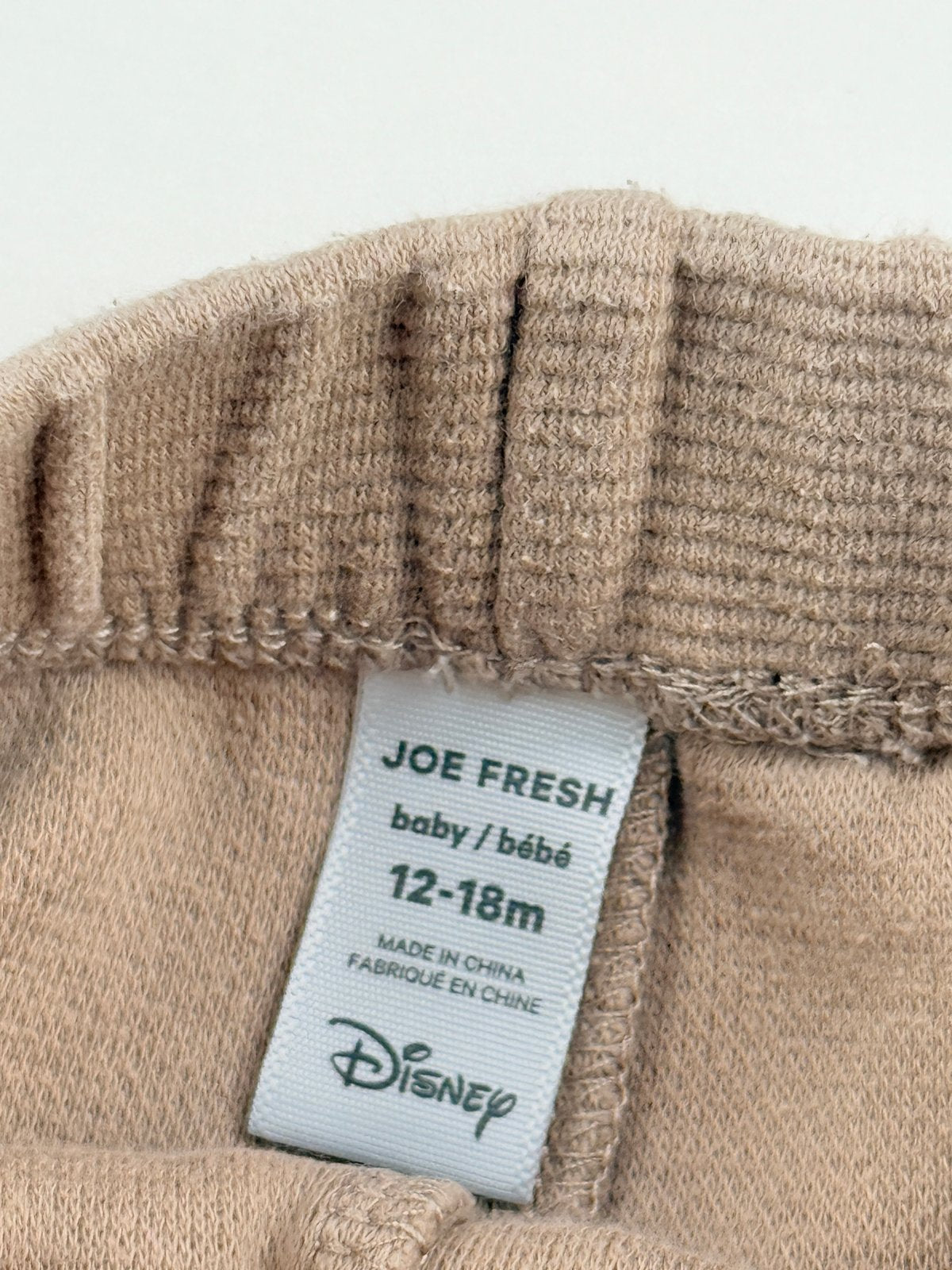 Joe Fresh Disney Tan Ribbed Joggers 12-18M