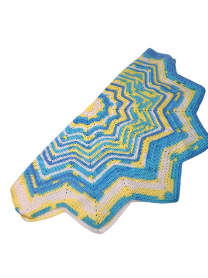 Handmade Crochet Chevron Baby Blanket Blue Yellow