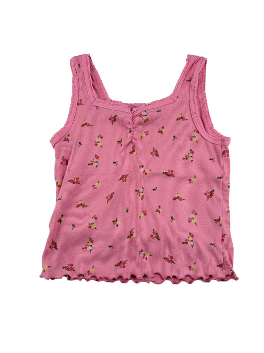 Old Navy Pink Floral Ribbed Tank M (8) 8