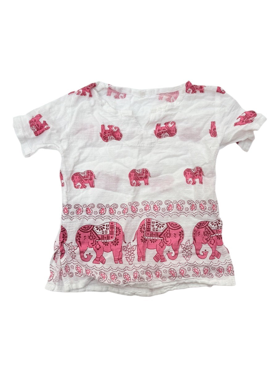 Elephant Print White Pink Top 12-18m