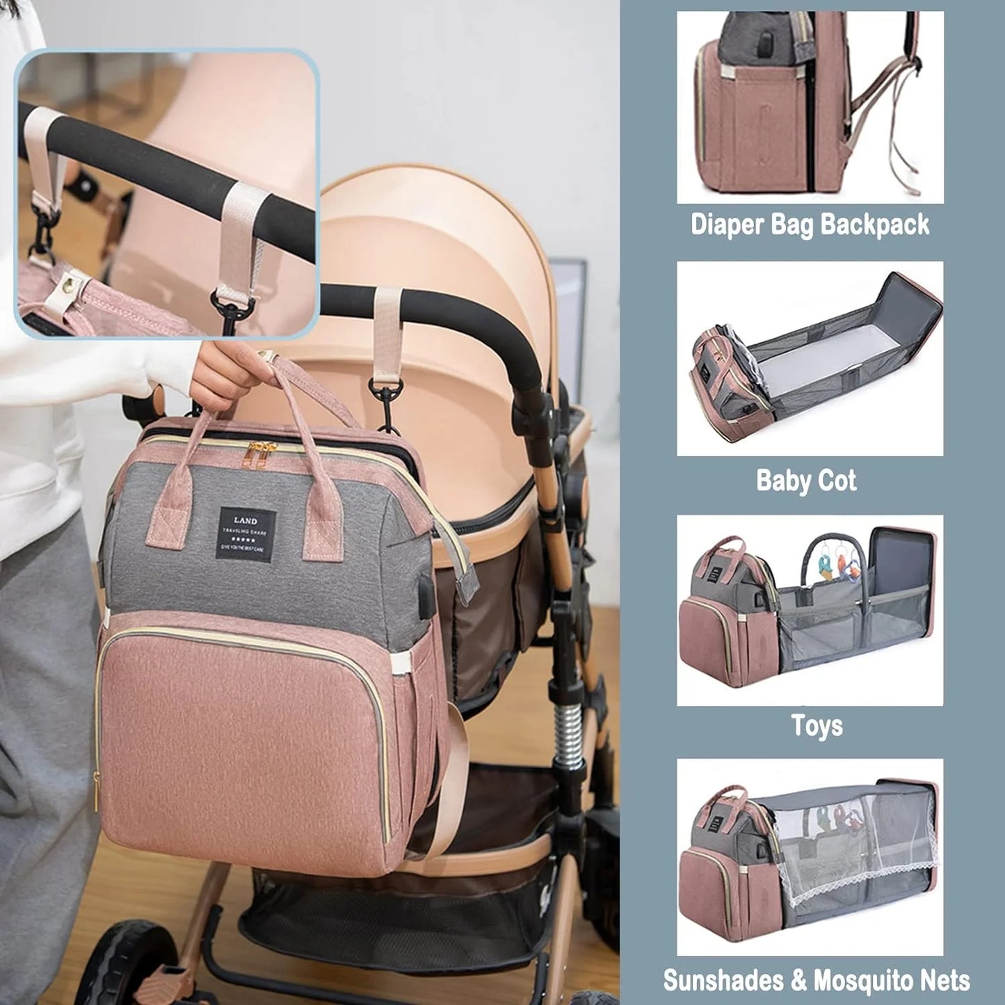 Diaper Bag Backpack with Cot / Bassinet