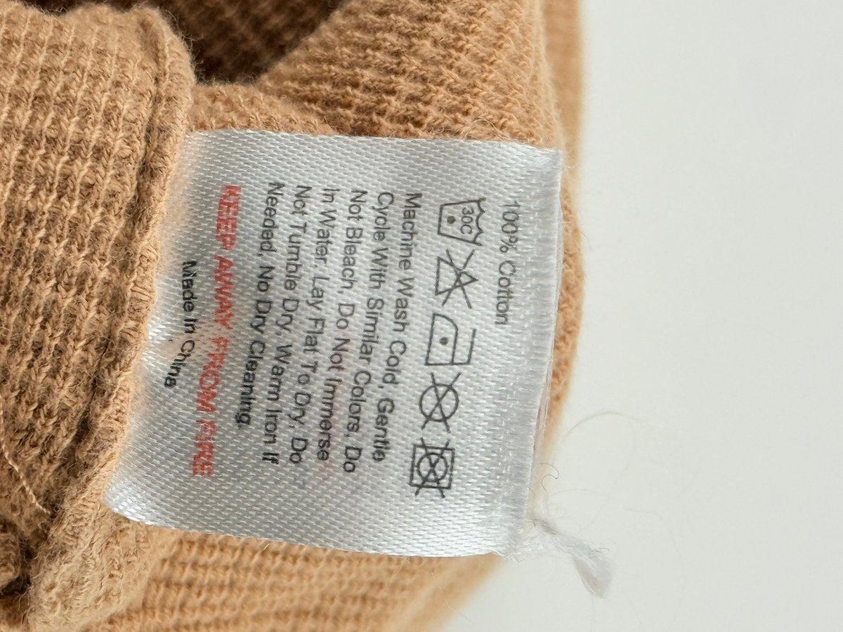 Linene Tan Waffle Knit Bear Ear Hat 0-3M