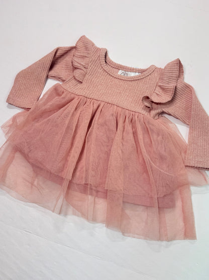 Zara Pink Ribbed Tulle Dress 3-6M