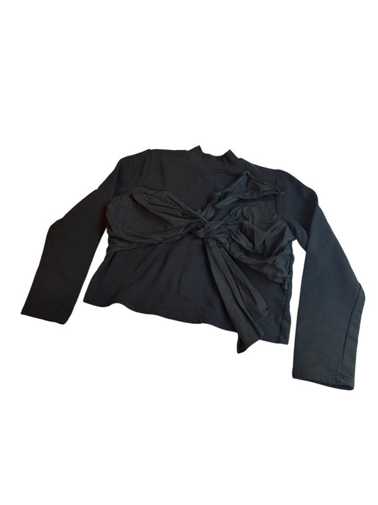 Black Mock Neck Twist Front Long Sleeve Top
