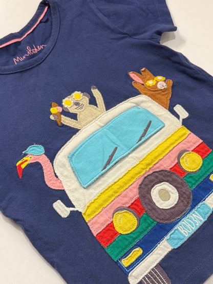 Mini Boden Colorful Bus Appliqué T-Shirt 4-5Y