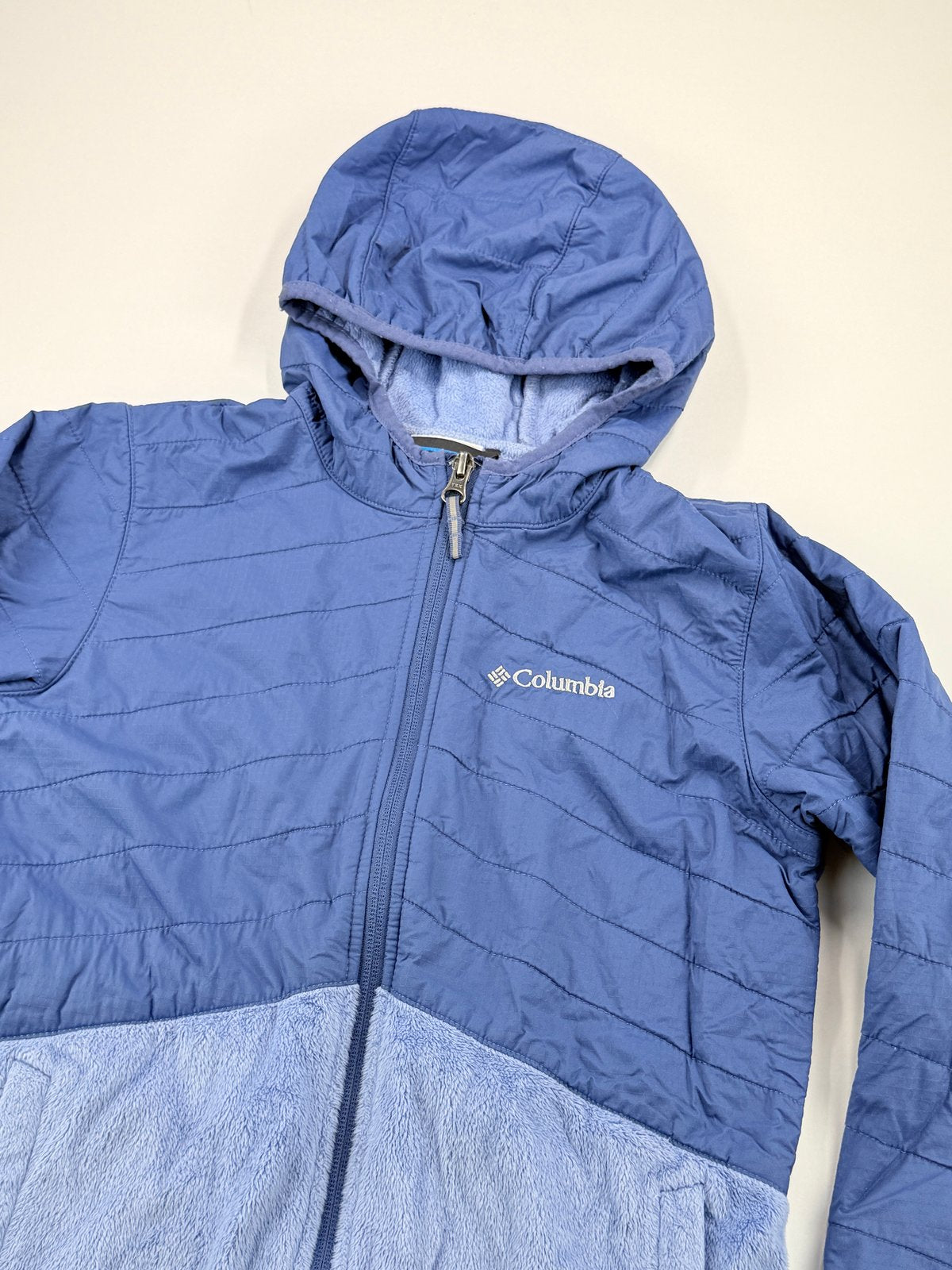 Columbia Blue Quilted Fleece Hooded Jacket Size M 10-12