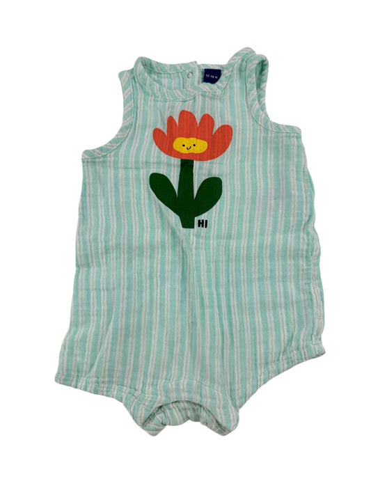 Old Navy Mint Striped Flower Romper 12-18M