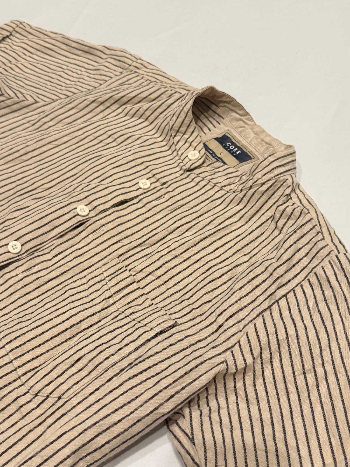 Core Linen Striped Band Collar Shirt Size 11Y