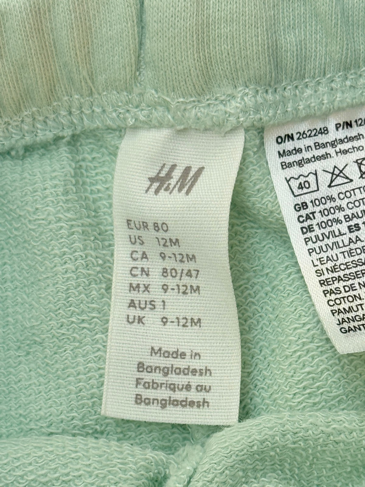 H&M Green Cotton Shorts 12M